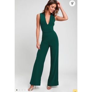 Lulu’s Thinking Out Loud Hunter Green Backless Jumpsuit
